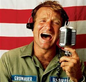 Actor Robin Williams in a scene fr. the motion picture "Good Morning Vietnam."